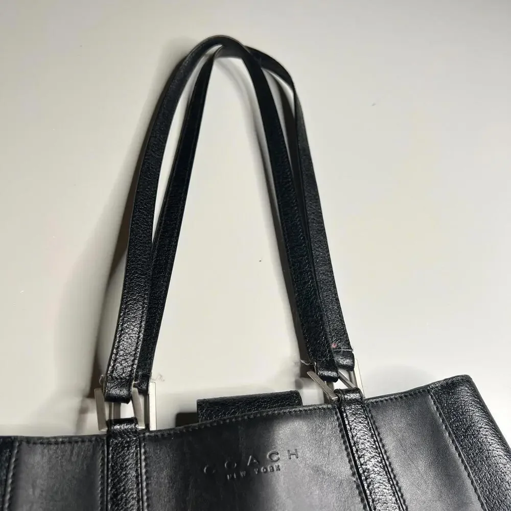 Coach F9E-6706 Black Leather Tote Shoulder‎ Bag Purse Classic Vintage